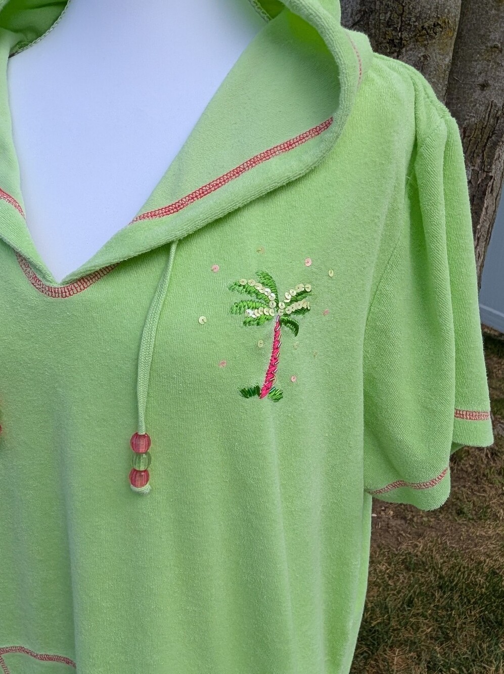 Beach Cover-up Quacker Factory Terry Cloth Swim Pool Dress Women's Sz XL Green